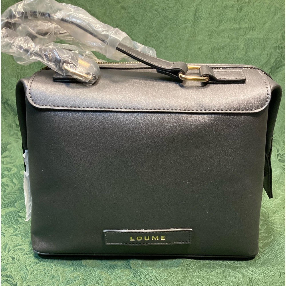 NEW LOUME BLACK BAG STRIPED INTERIOR W/ STRAP